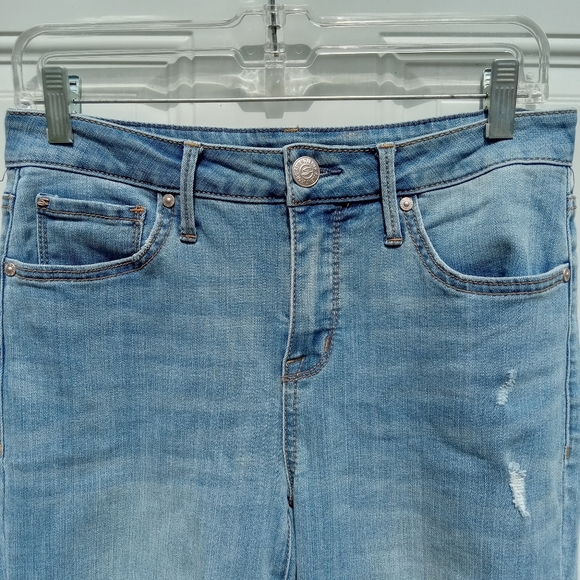 Seven7 Tower Straight Crop Classic Blue Distressed Women Jeans Raw Hem Size 4 - Picture 2 of 10